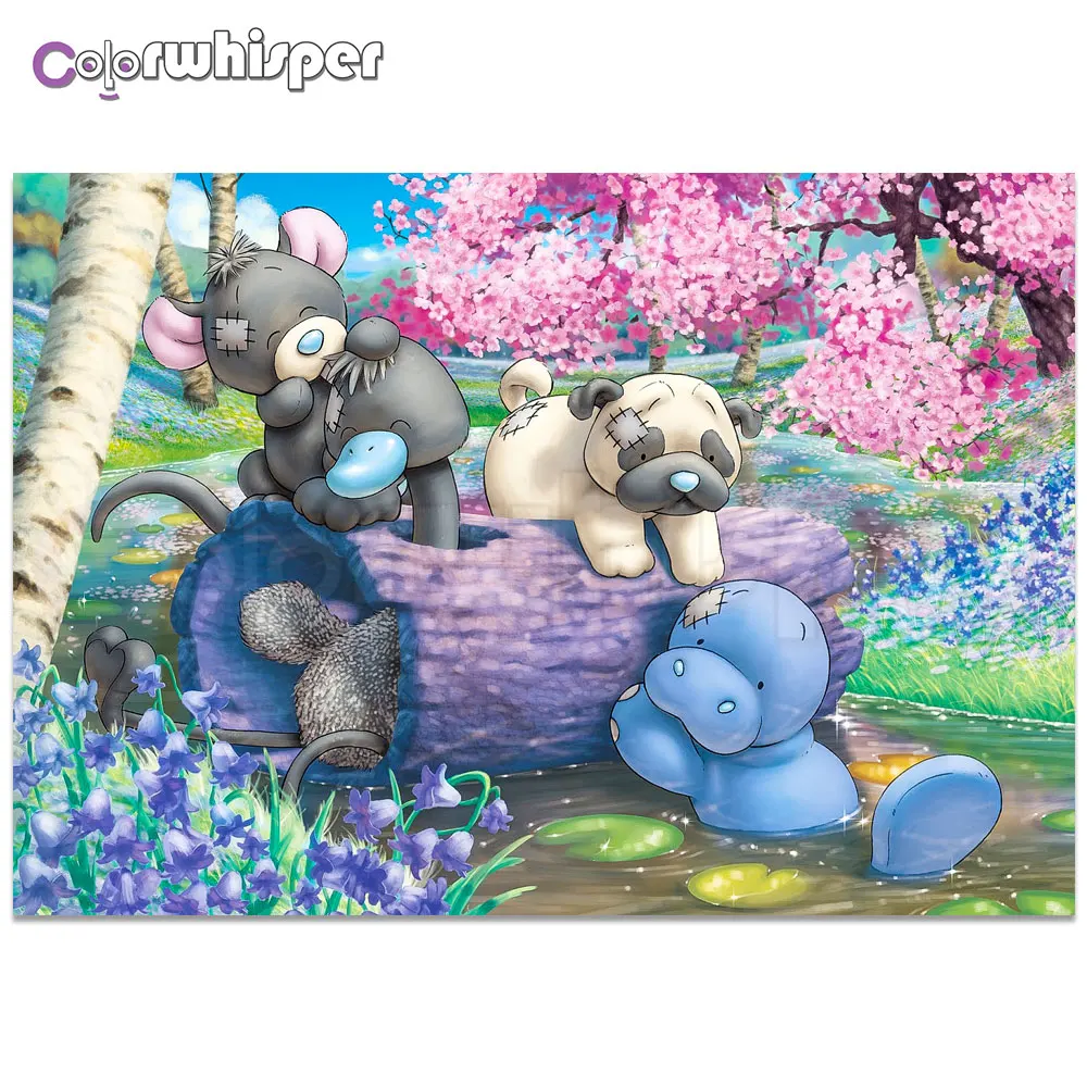 Алмазная картина полностью квадратная/круглая мультяшная аниамская с голубым