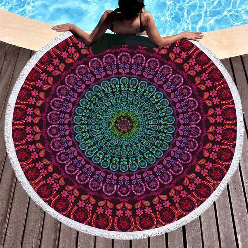 Pattern 9 Богемное круглое пляжное полотенце, красочные геометрические кисточки, гобелен, микрофибра, коврик для йоги, Boho Toalla, одеяло, 150 см, банное полотенце для душа s - Цвет: Pattern 9