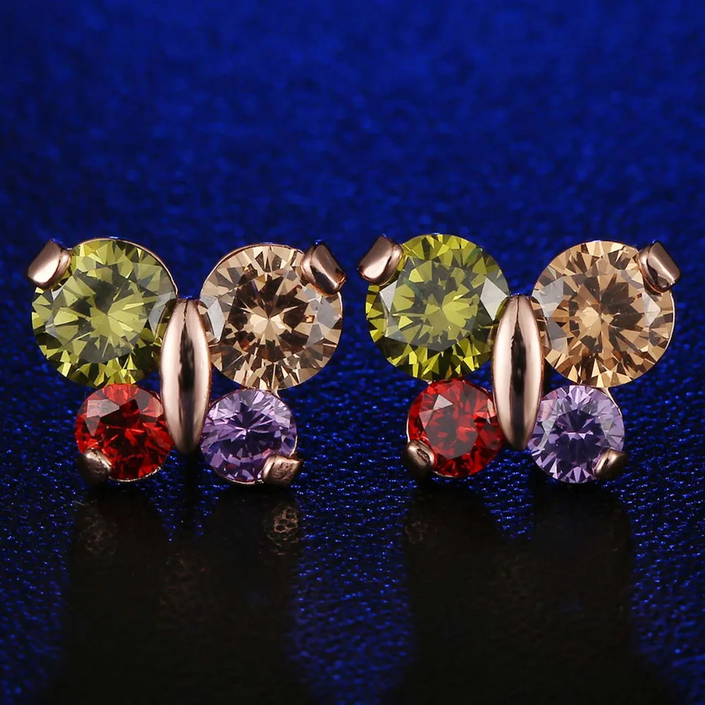 

FYM Brand New Fashion Women Colorful Earring Round Cubic Zirconia Bowknot Stud Earrings Female Piercing Ear Jewelry Accessories