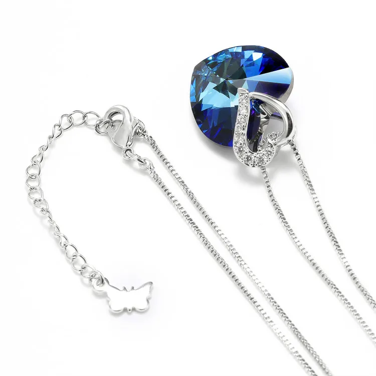 Женское Ожерелье Warme Farben с кристаллами Swarovski, хорошее ювелирное изделие, ожерелье с подвеской в виде голубого сердца, подарок на день Святого Валентина