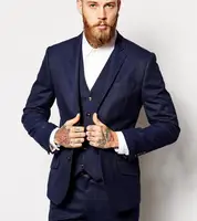 Side Vent Slim Fit Groom Tuxedos Shawl Collar Men's Suit Navy Blue Groomsman/Bridegroom Wedding/Prom Suits (Jacket+Pants+Tie+ves
