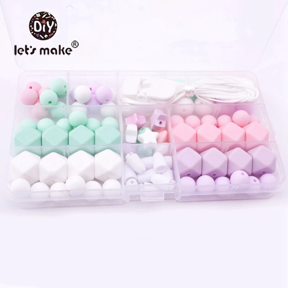Let's Make Unfinished Crafts Set Chewable Silicone Round Hex Beads DTY Jewelry Nursing Necklace Accessories Baby Teether | Мать и