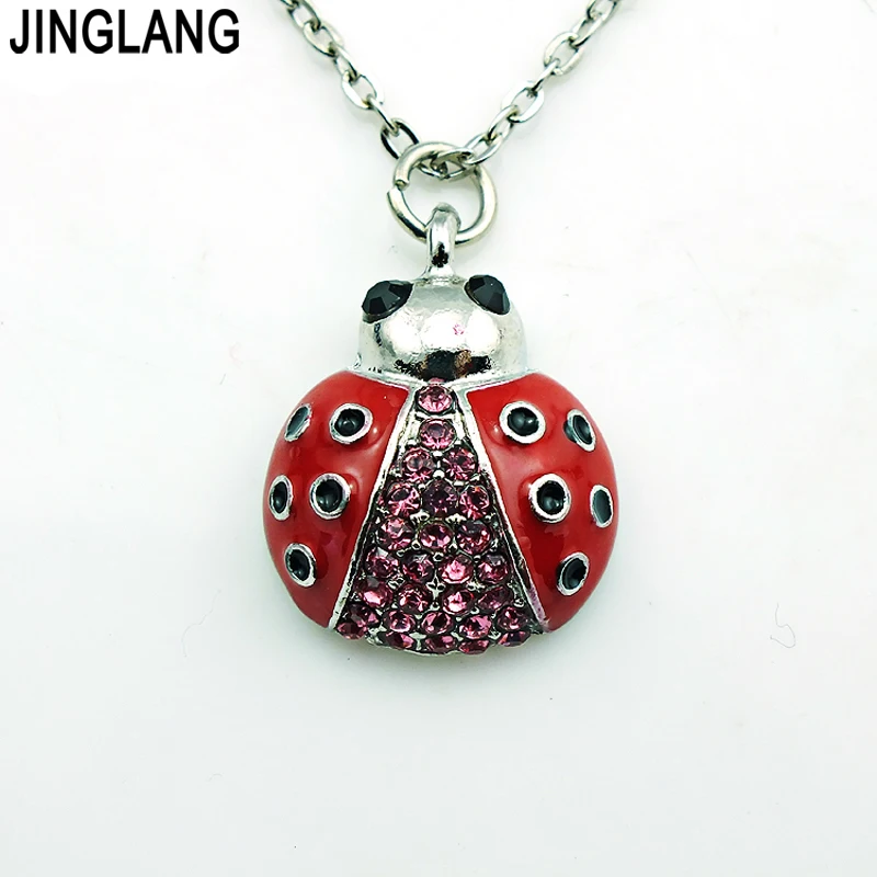 JINGLANG модные Животные Подвески ожерелье звено цепи Стразы Эмаль Божья Коровка
