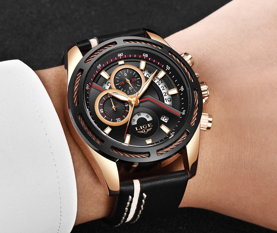 Relojes Hombre LIGE, мужские спортивные часы, хронограф, кожаный ремешок, кварцевые армейские военные часы, часы для мужчин, лучший бренд, Роскошные мужские часы