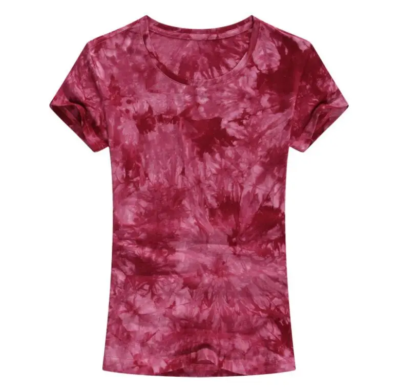 wine tie dye Плиссе оборки два многослойный короткий рукав футболка Женщина открытыми плечами с рукавами модный харадзюку футболка простой одноцветный сплошной цвет совок квадратный вырез майка свободный хипстер свободный - Цвет: wine tie dye
