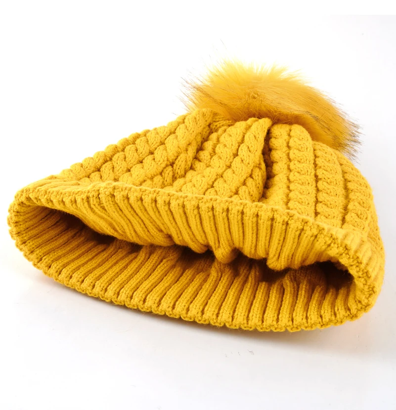 Шапки бини шапки Женская Зимняя кепка толще волосы мяч вязаная шапка Кепка