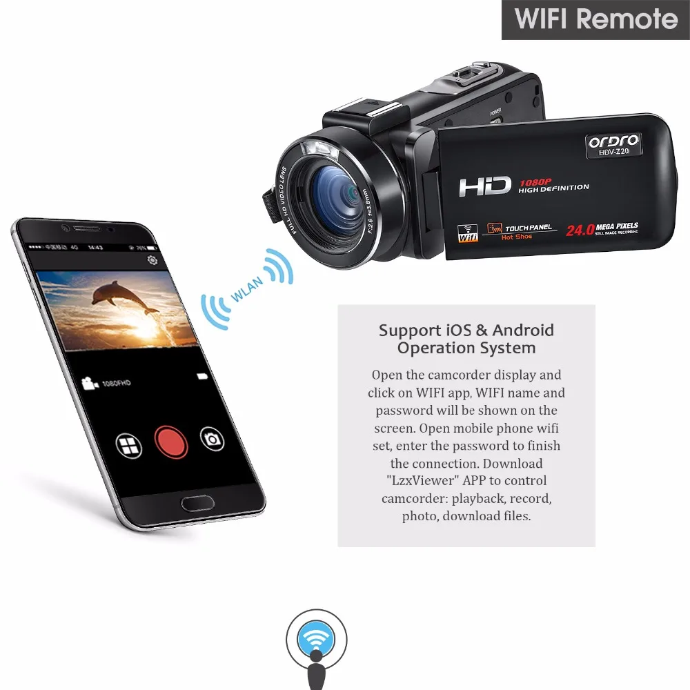 Видеорегистратор Ordro с ночным видением Wi Fi HD 1080 P 30fps видеорегистратор пультом