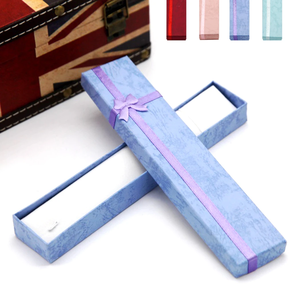 

1pc Card board Flannelette long necklace box jewelry wedding gifts box 4 Color Jewelry Necklace Bracelet Present Bowknot Gift