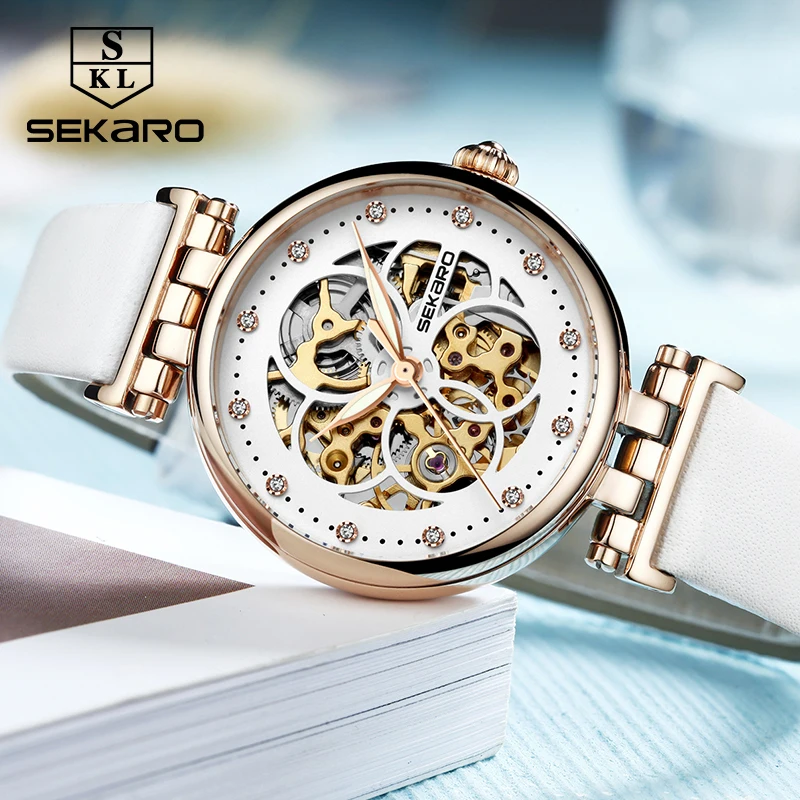 SEKARO Брендовые женские механические часы со стразами наручные с ручным заводом 2019
