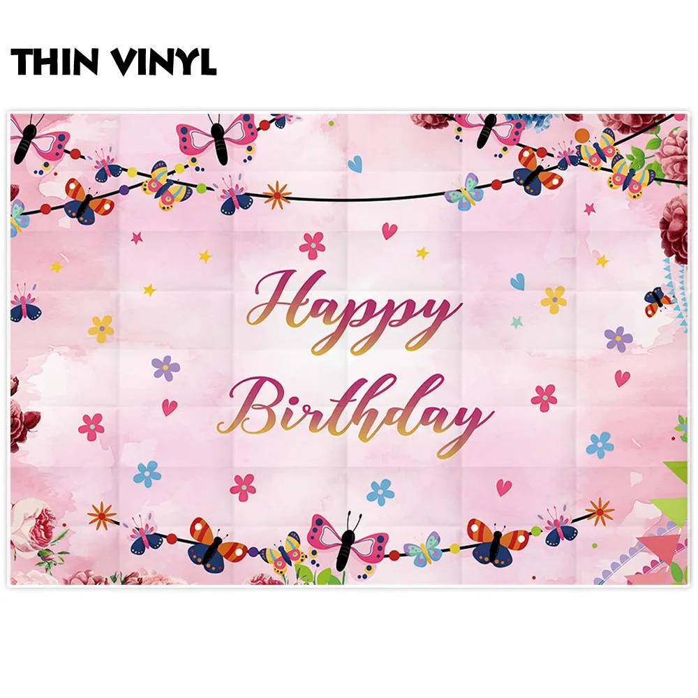 Allenjoy photography backdrop birthday spring pink floral butterfly prop fabric photocall photobooth | Электроника