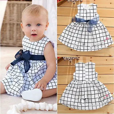 Милое хлопковое платье без рукавов с бантом для маленьких девочек одежда