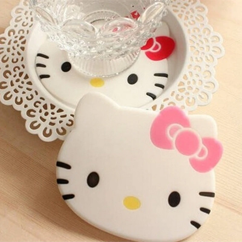 4 шт./партия, кухонные аксессуары hello kitty, силиконовый подстаканник, красный, розовый, японский стиль, kawaii, мягкий силиконовый коврик, подставки для чашки, кружка