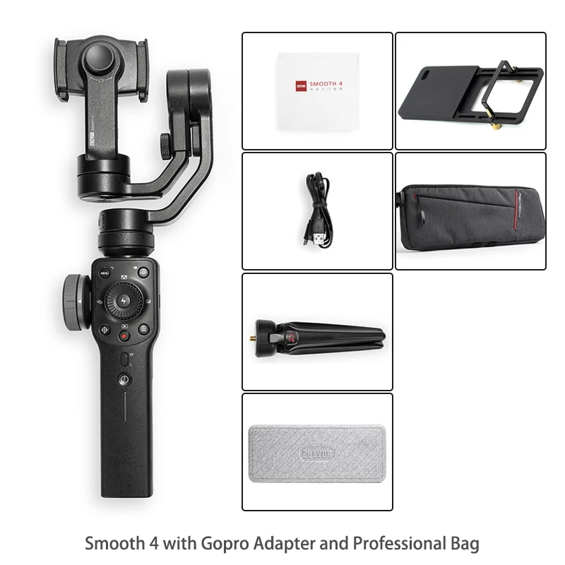 With Gopro Set Zhiyun Smooth 4 3-осевой ручной карданный портативный стабилизатор для iPhone XS samsung S9 huawei P20 Pro xiaomi 6 Redmi 5 Gopro 5/4/3 - Цвет: With Gopro Set