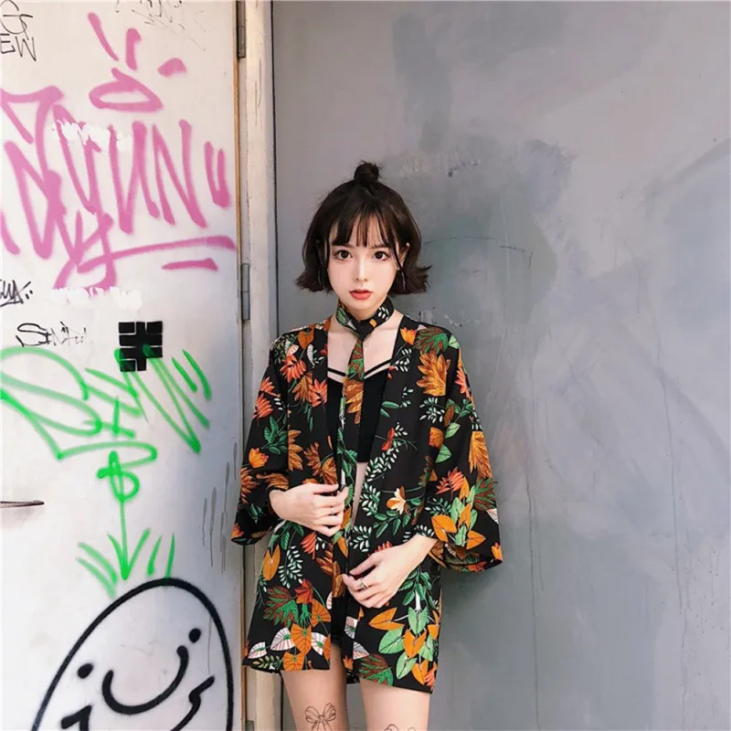 Женская блузка кимоно с цветочным принтом свободного покроя|Блузки и рубашки| |