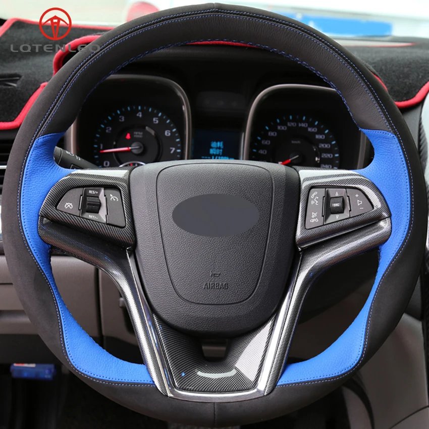 LQTENLEO черный замшевый Черный Синий кожаный чехол на руль для Chevrolet Malibu 2011- Volt Camaro 2011- Aveo
