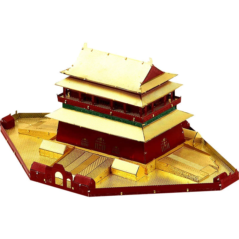 

Microworld 3D DIY Metal Puzzle Beijing Bell and Drum Tower building model Educational Puzzle laser cut Gifts Toys For Children