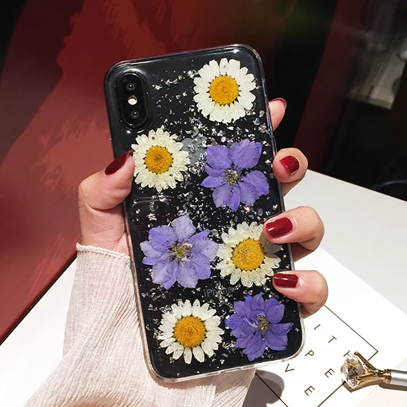 Qianliyao настоящий высушенный чехлы с цветочным принтом для iPhone X XS чехол для Max XR ручной работы мягкий чехол для iPhone 6 6S 7 8 Plus 11 Pro Max чехол для телефона