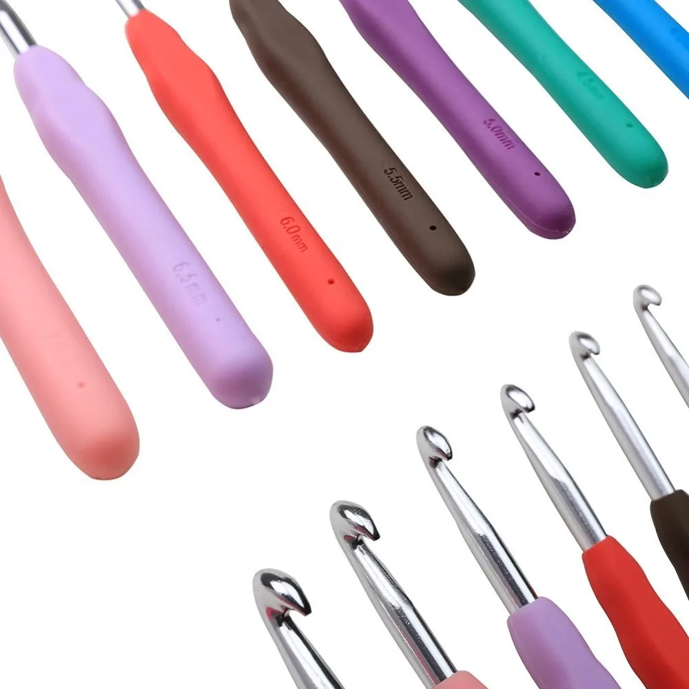 Набор крючков для вязания крючком 12 шт. эргономичная мягкая резиновая ручка и