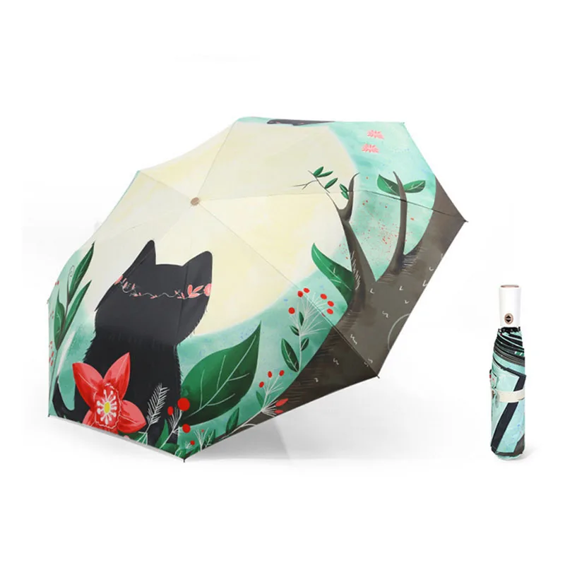 Новые творческие студент Черный Зонт Солнечный зонтик милый небольшой свежий 30