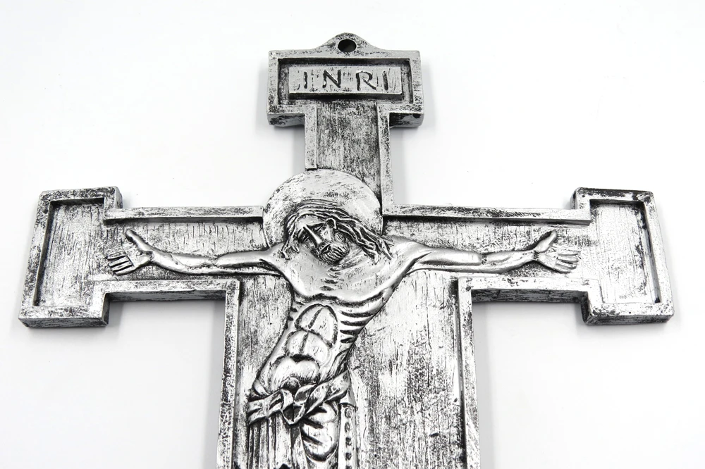 11 дюймов смолы распятие католической смолы Иисуса Христа на INRI Крест стены распятие античная отделка дома Часовня украшения