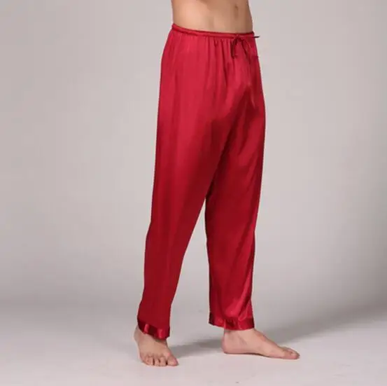 wine red Новая Пижама homme, пижамные штаны, одежда для отдыха, Мужские пижамные штаны, шелковые длинные пижамные штаны, свободные мужские штаны для сна большого размера - Цвет: wine red