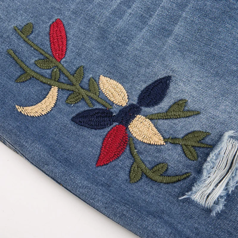 1252 Shredded Women denim skirt female 2019 spring and summer new embroidered skirts Slim bag hip BLUE M-4XL | Женская одежда