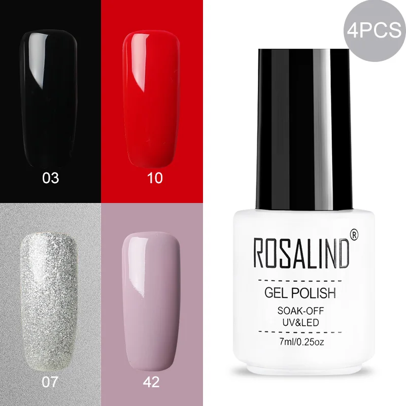 RC-4GELS-37 ROSALIND Gel Varnish Set For Manicure Hybrid Nail Art Top Coat Primer - Цвет: RC-4GELS-37