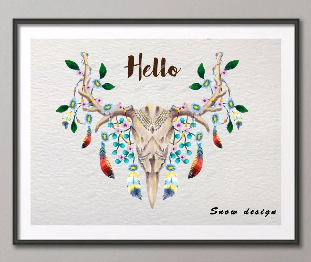 Rikivity Бохо олень стены искусства холст живопись голова оленя иллюстрация плакат