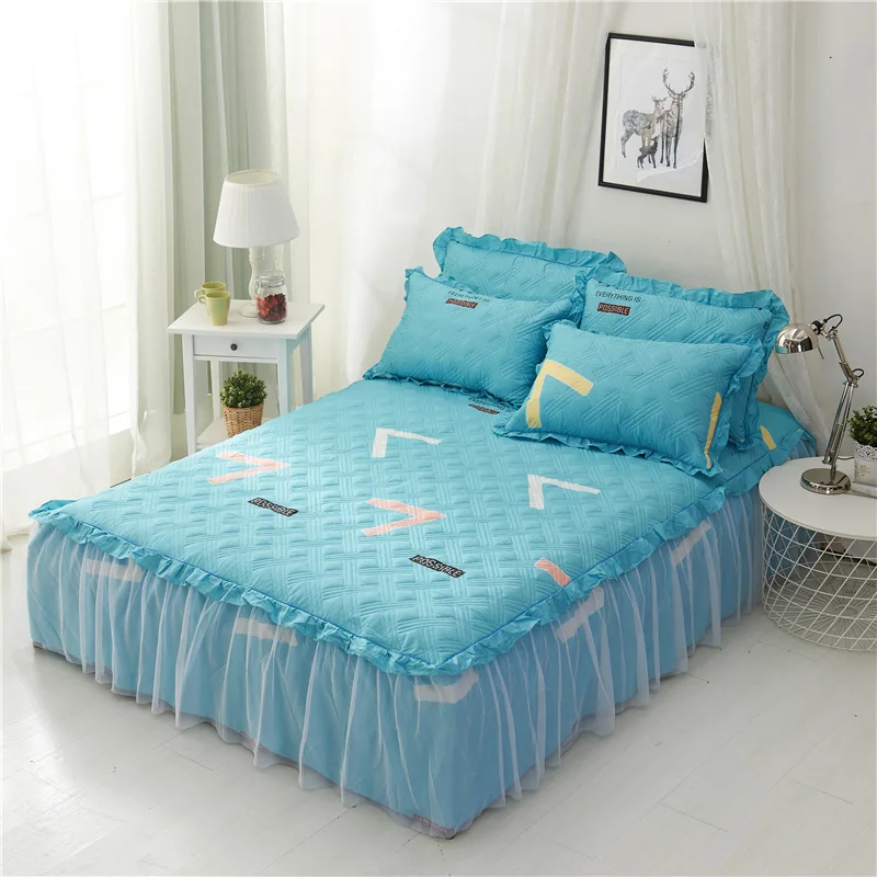 Цельная кружевная стеганая постельная юбка для кровати из чистого хлопка