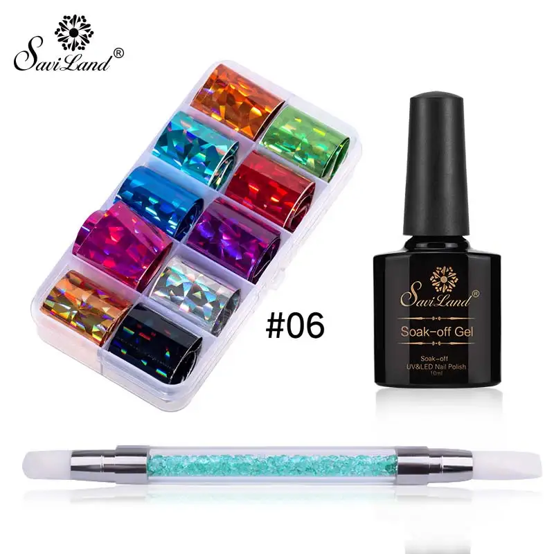 3pcs set 6 Saviland DIY наклейки для ногтей декоративные советы Голографическая фольга для ногтей Набор ногтей переводная наклейка маникюрный набор гель лак для ногтей - Цвет: 3pcs set 6