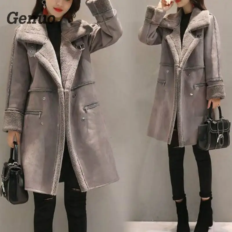 Genuo Women's Winter Coat Thick Warm Cashmere Woolen Coat Female Turn-down Collar Long Winter Jacket Women Wool Jackets Outfits