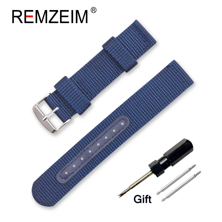 blue Нейлоновый холщовый ремешок для часов 18 мм, 20 мм, 22 мм, 24 мм, для спорта на открытом воздухе, ремешок для часов Nato, стальная металлическая игольчатая Пряжка, аксессуары для часов - Цвет ремешка: blue