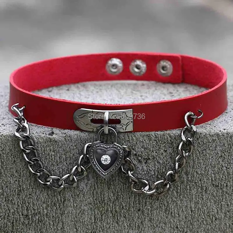 Женское кожаное ожерелье ошейник с подвеской в виде сердца колье чокер из сплава