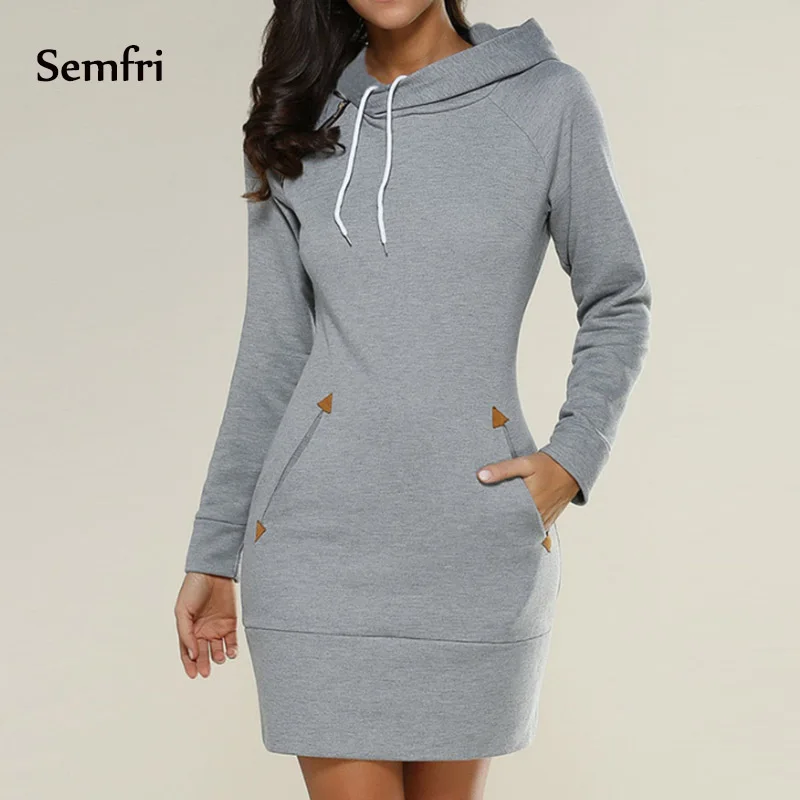 grey Semfri платье с капюшоном Женская мода толстовки свитшоты весна осень шнурок спортивные костюмы платья кофты с капюшоном, толстовка Vestidos - Цвет: grey