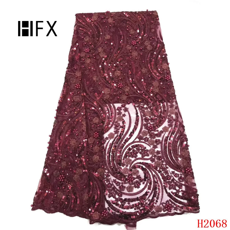 HFX нигерийское кружевное высококачественное серебристо-серое вышитое бисером