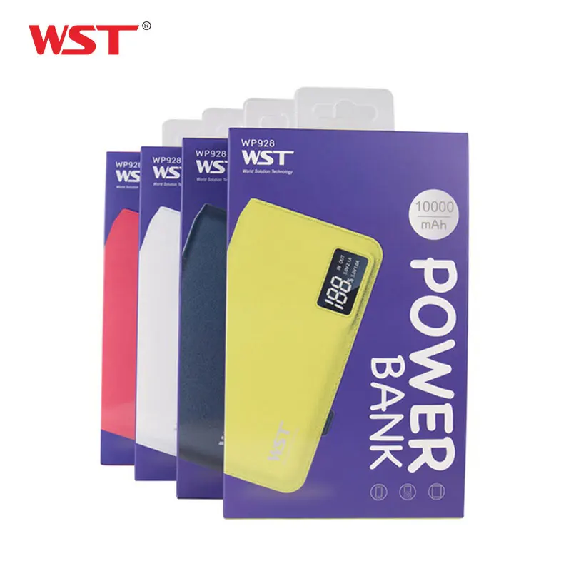 WST power Bank 10000 мАч Внешний аккумулятор светодиодный цифровой дисплей со встроенным кабелем Cargador Portatil для iPhone/Android