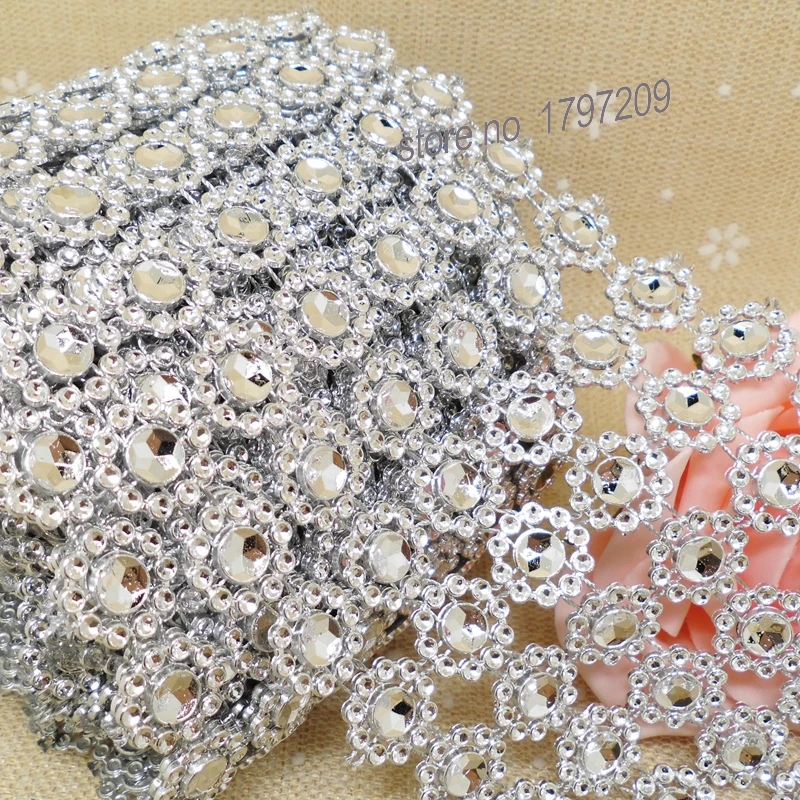 1 ярд серебряные стразы ромашки цветок Алмазная сетка Рождество винтажное