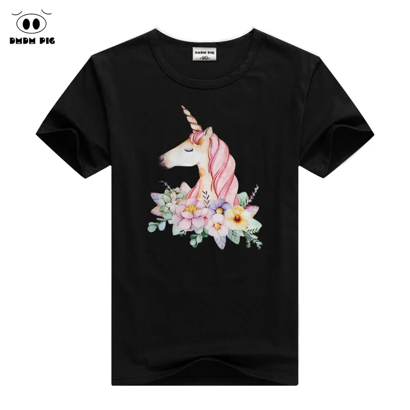 DMDM Pig/футболки с короткими рукавами для мальчиков, футболки для маленьких девочек, одежда для подростков футболка с единорогом Детская летняя футболка Топы, Размер 2 - Цвет: Черный