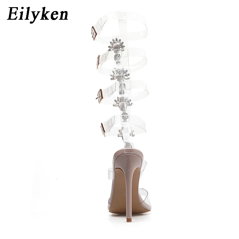 Eilyken/2021 г. Прозрачные женские босоножки из ПВХ Обувь на высоком каблуке с открытым