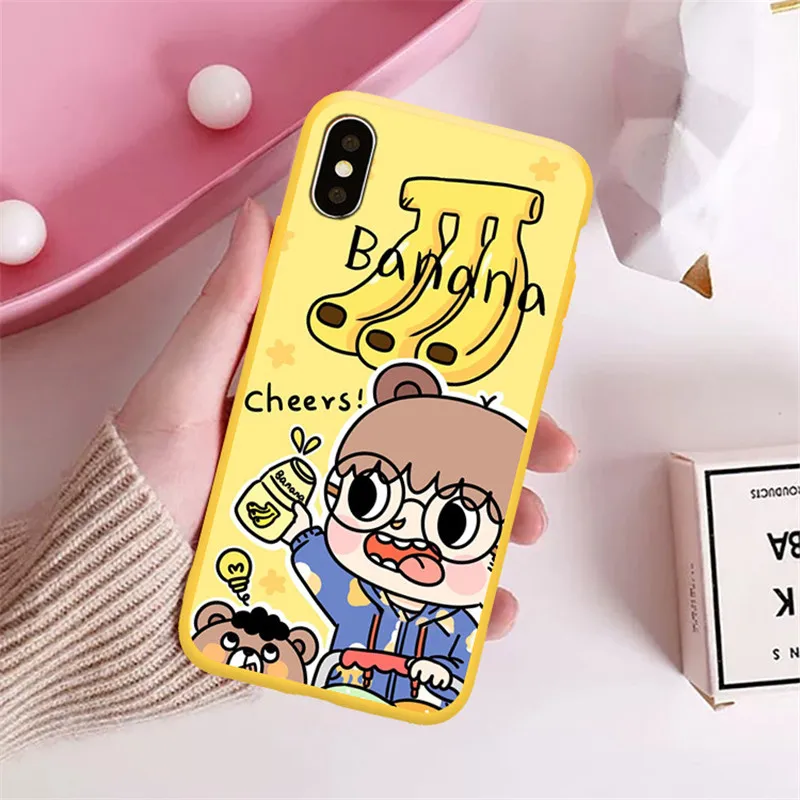 GYKZ Cartoon Strawberry Banana Milk Phone Case For iPhone X XS MAX XR 7 8 6 6s Plus Boy and Girl Soft Matte Back Cover Fruit Bag | Мобильные