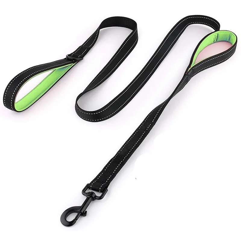 Светло-зеленый Светоотражающий мягкий поводок для собак с двумя ручками, прочный маленький средний большой Поводок для собак, тренировочный поводок для питомцев, нейлоновый поводок, 7 цветов - Цвет: Светло-зеленый
