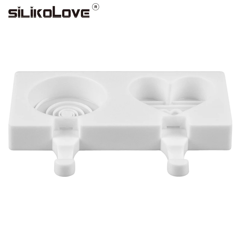 SILIKOLOVE 2 полости DIY форма любви и круглая силиконовая форма для изготовления мороженого Форма для мороженого замороженного с палочками пищевой FDA/CIQ