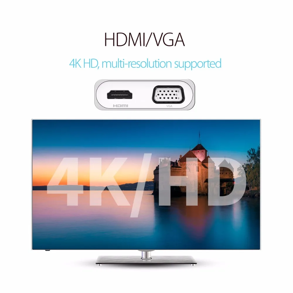 Алюминиевая док станция ORICO 5 в 1 концентратор питания Type C для VGA/HDMI 4K HD/RJ45 сетевой