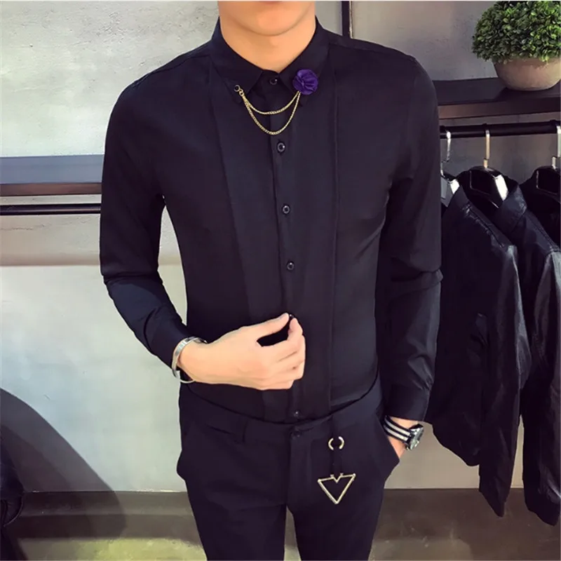Homme Лидер продаж высокое качество смокинг рубашка мужской Slim Fit с длинным рукавом