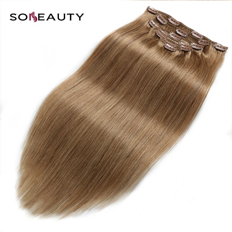 Sobeauty прически silky straight, фабричного производства, несекущиеся бразильские вьющиеся волосы Remy пряди человеческих волос для наращивания волос двойные вытянутые толстые прикрепляющиеся к волосам 7 шт./компл