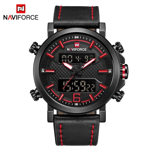 NAVIFORCE мужские спортивные часы мужские кварцевые светодиодный цифровые часы лучший бренд Роскошные мужские модные кожаные водонепроницаемые военные наручные часы - Цвет: B R B