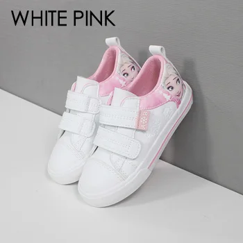 WHITE PINK Принцесса обувь для девочек для детей мода Эльза Анна детская обувь Снежная королева повседневная детская обувь кроссовки для девочек белая плоская подошва - Цвет: WHITE PINK