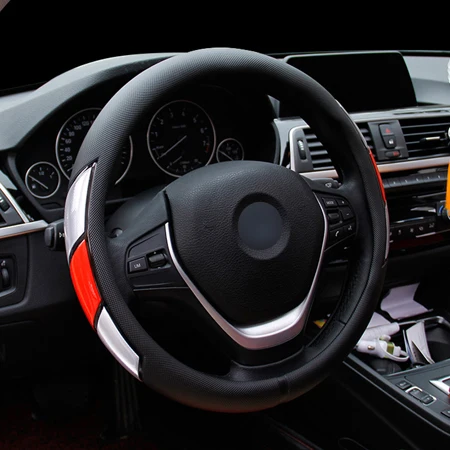 Black Red HuiER чехол рулевого колеса автомобиля рулевая крышка 3 цвета противоскользящая для 37-38 см/14,5-1" Автомобильный Стайлинг Авто Рулевое колесо автомобиля-Чехлы - Название цвета: Black Red