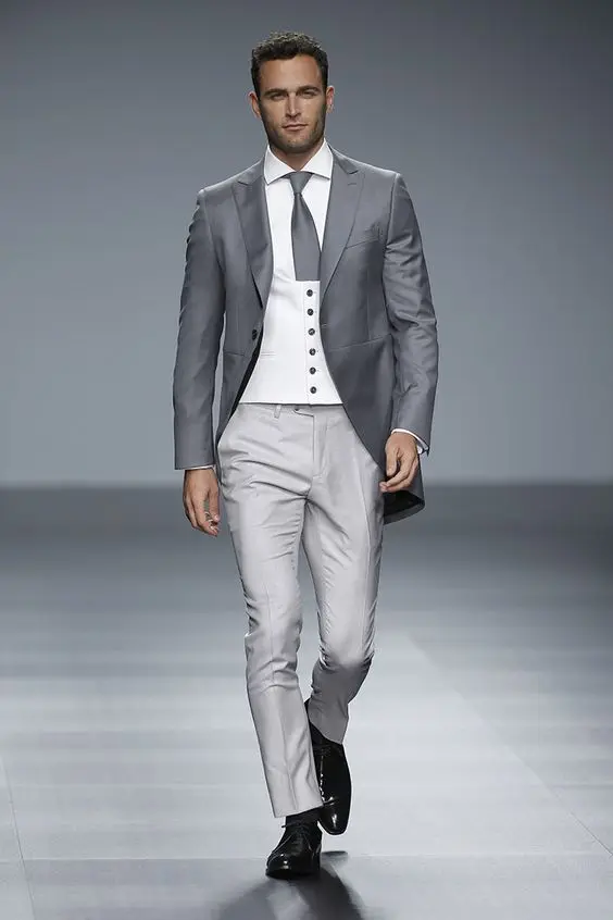 Модный серый Длинный блейзер в итальянском стиле мужские свадебные костюмы для