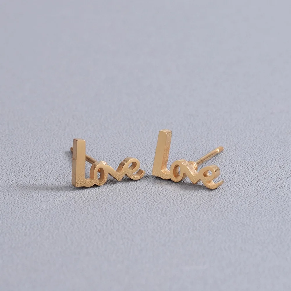 Chandler Simple Small Tiny Love Letter Stud Earrings For Women Bohemia Post Gold Color Statement 316L Bijoux | Украшения и